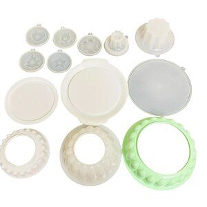 Tupperware Jello Mold Rings 3 Molds Seals Lids Mint Green White